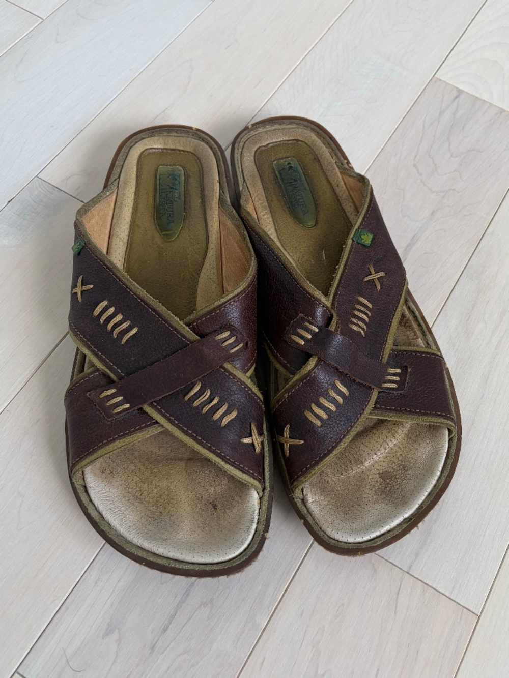 Men's Leather Sandals - Size 46 - Green & Brown
